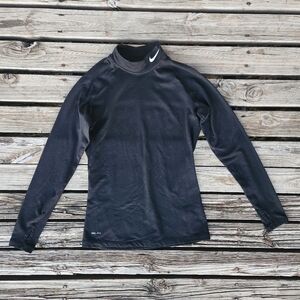 Nike Pro Combat Turtle Neck Mock Black Base Layer Running Fitted Active Medium